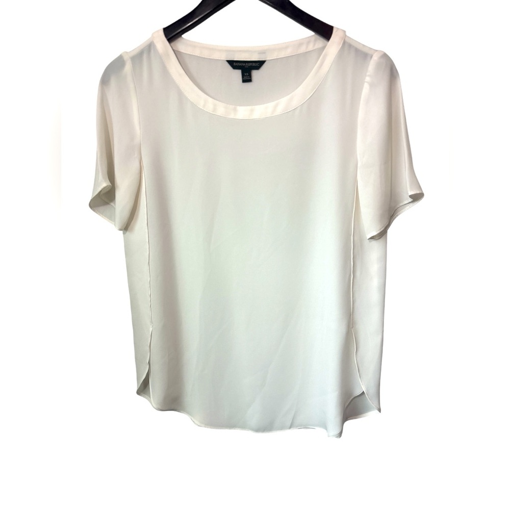 Banana Republic Cream Off White Ivory Sheer Shirt Blouse Short Sleeve Sz XS